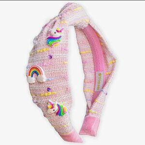 Knotted Pink Rainbow Unicorn Embroidered Headband - Soft Plush Hair Accessory